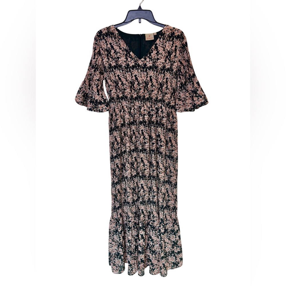 Zola Green Floral Maxi Dress Accordion Size XL